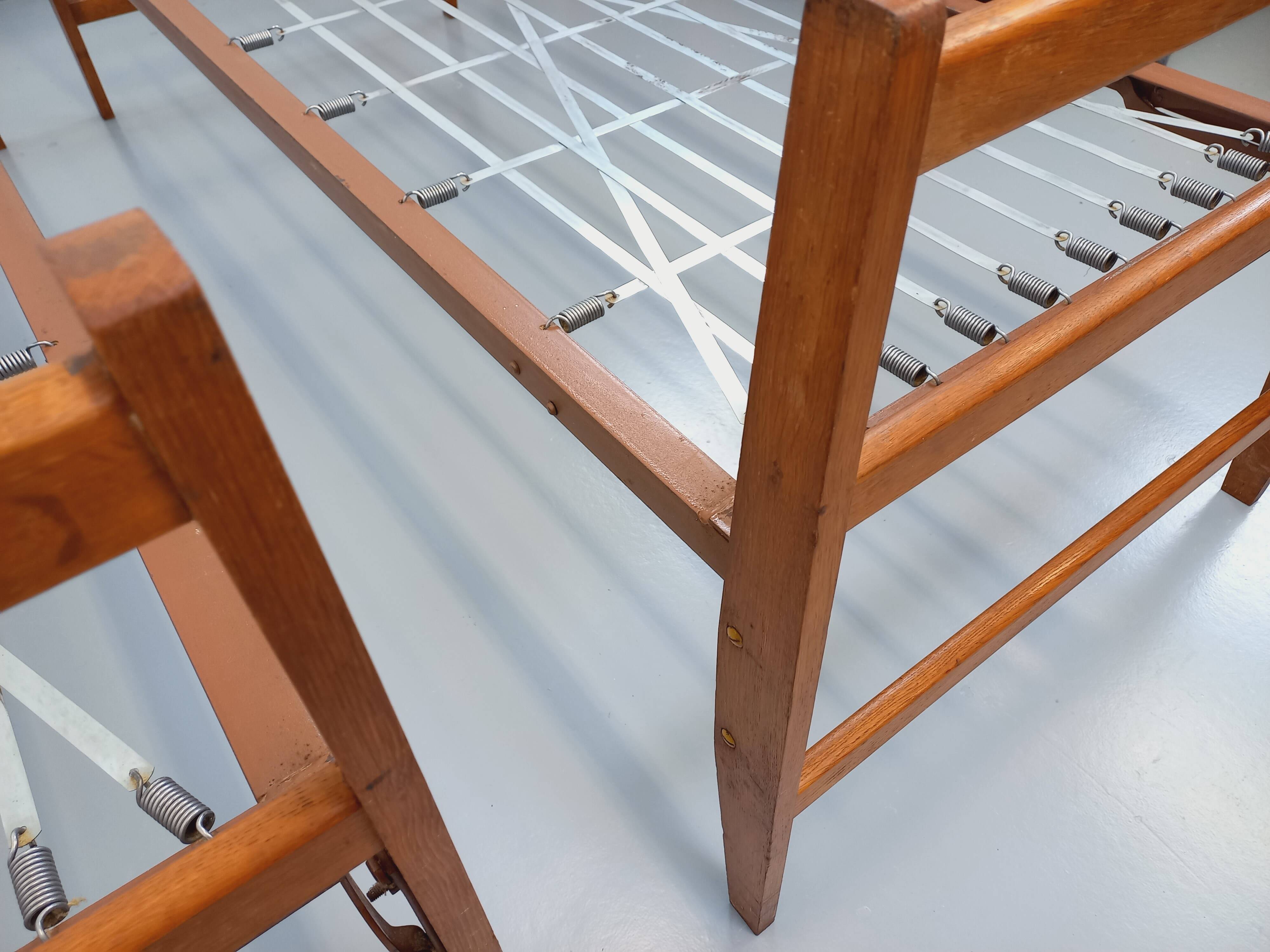 Pair of vintage stackable daybeds in oak wood and metal from the 60s