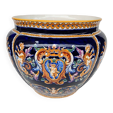 Earthenware cache pot from Gien, Renaissance model, 20th century.