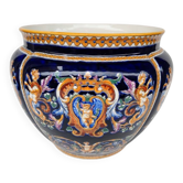 Earthenware cache pot from Gien, Renaissance model, 20th century.