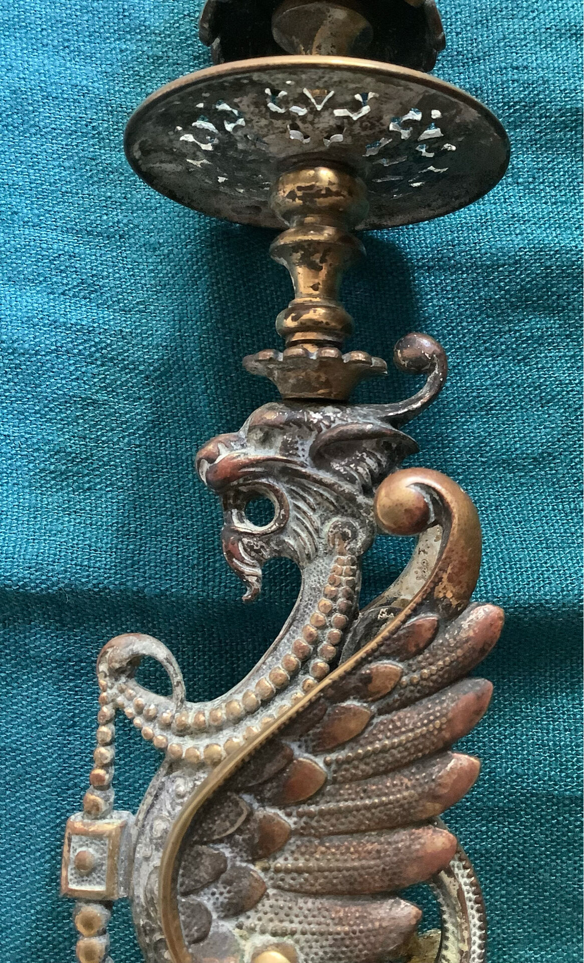 Chandelier ancien Bronze doré Dragon ailé