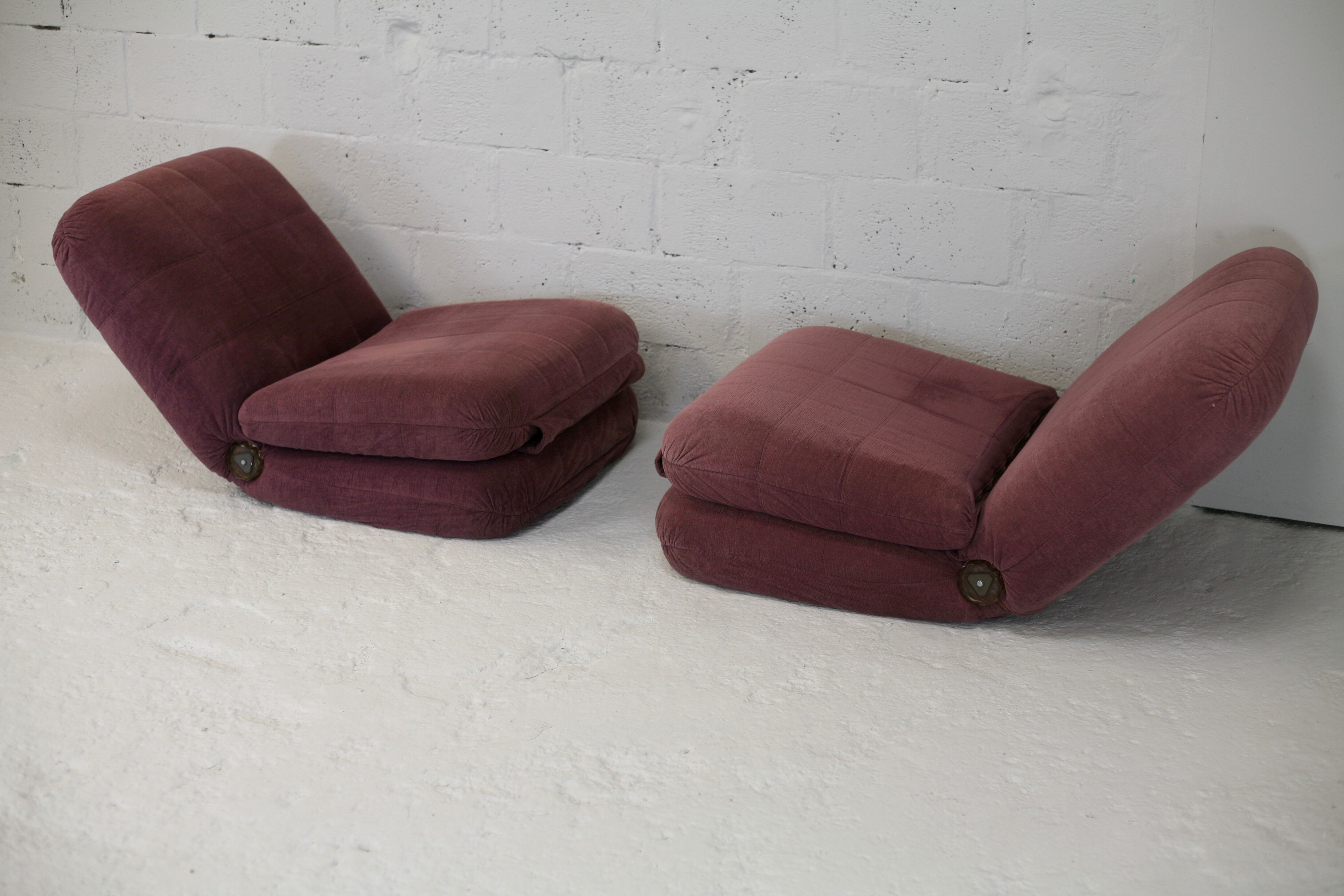 Pair of "eggplant" armchairs, France, circa 1970