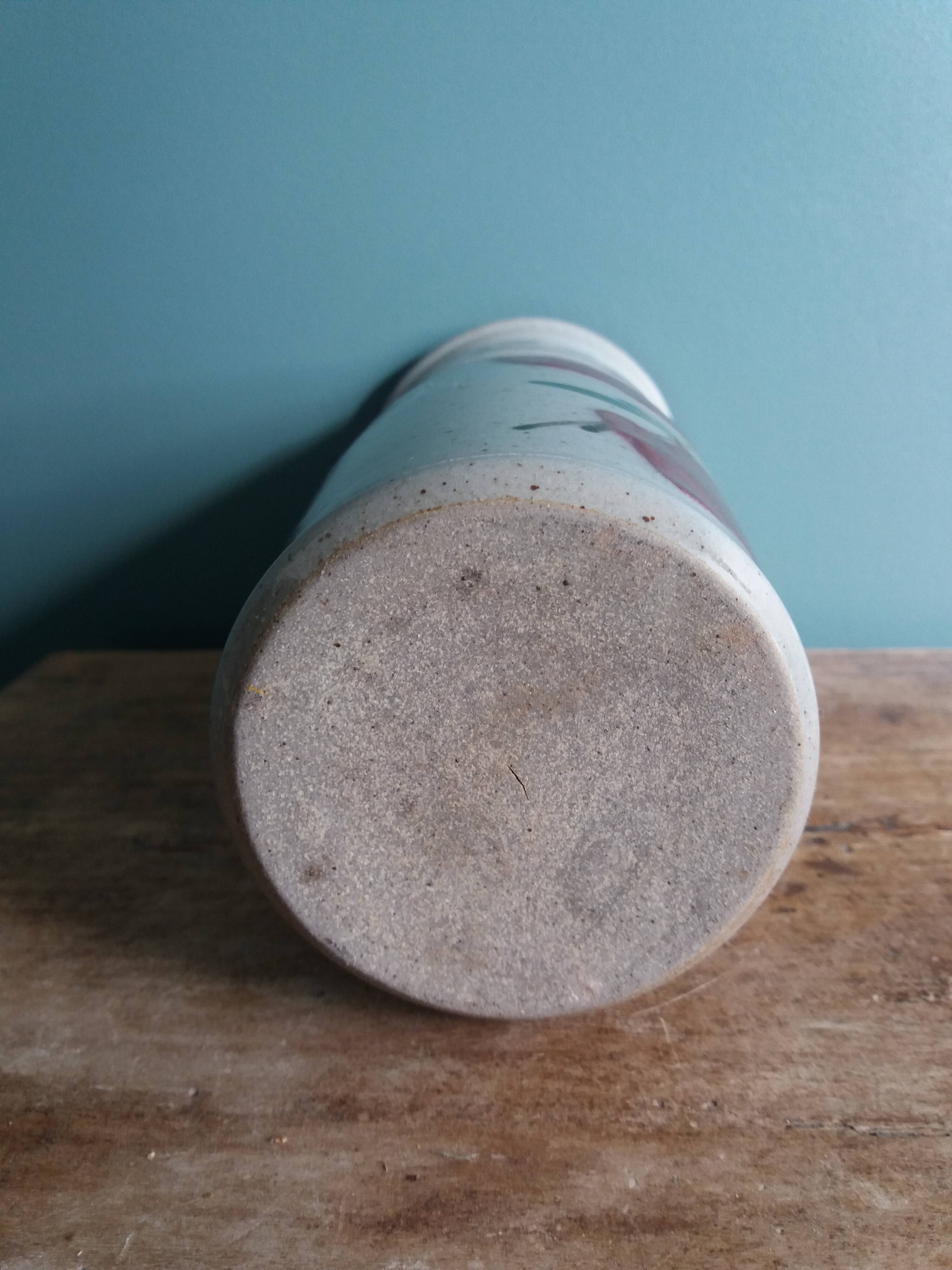 Signed scroll vase with poppy dragonfly decor