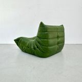 Togo lounge chair in forest green leather attributed to Michel Ducaroy for Ligne Roset