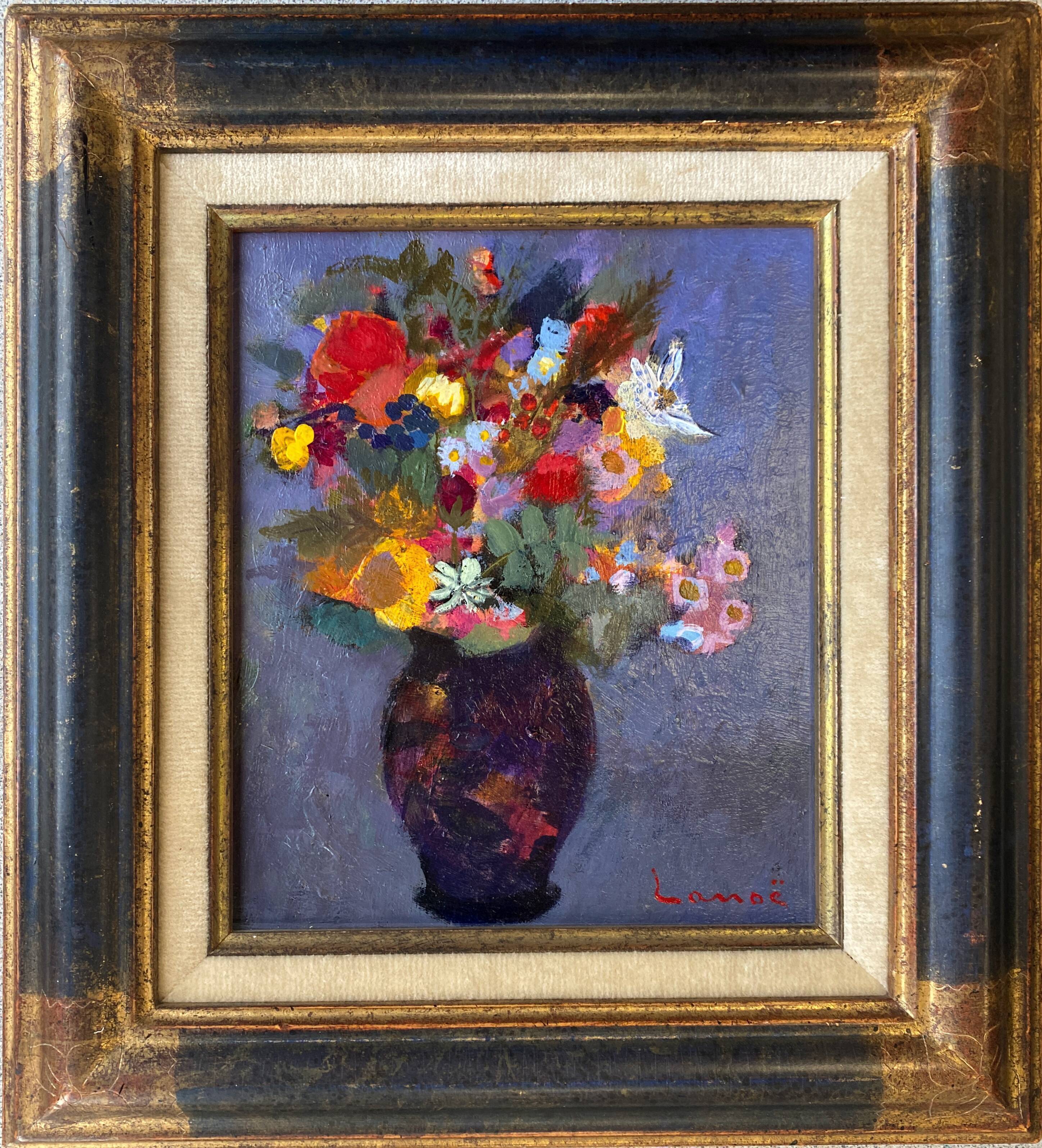 Painting "Bouquet of flowers" by Alphonse LANOE (1926-2009) HSP + frame