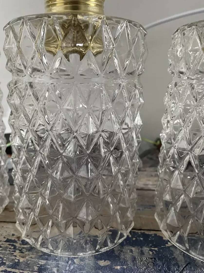 Set of two vintage chiseled glass pendant lights