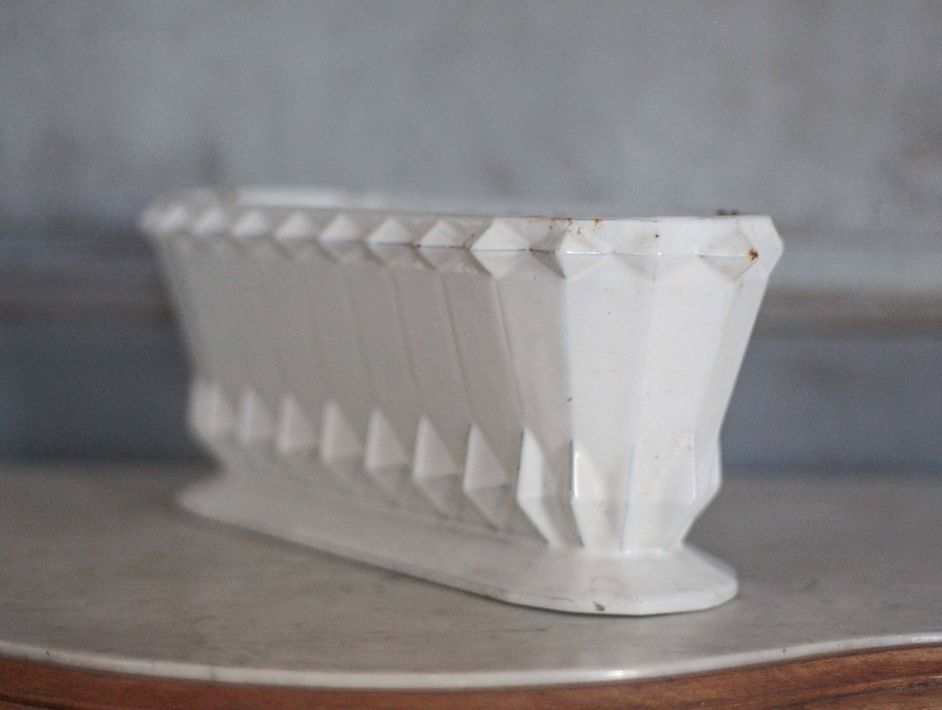 White enameled cast iron vase, art deco vase, art deco planter, collection