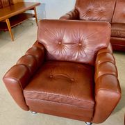 Vintage Danish mid-century Svend Skipper leather club chairs 1970s