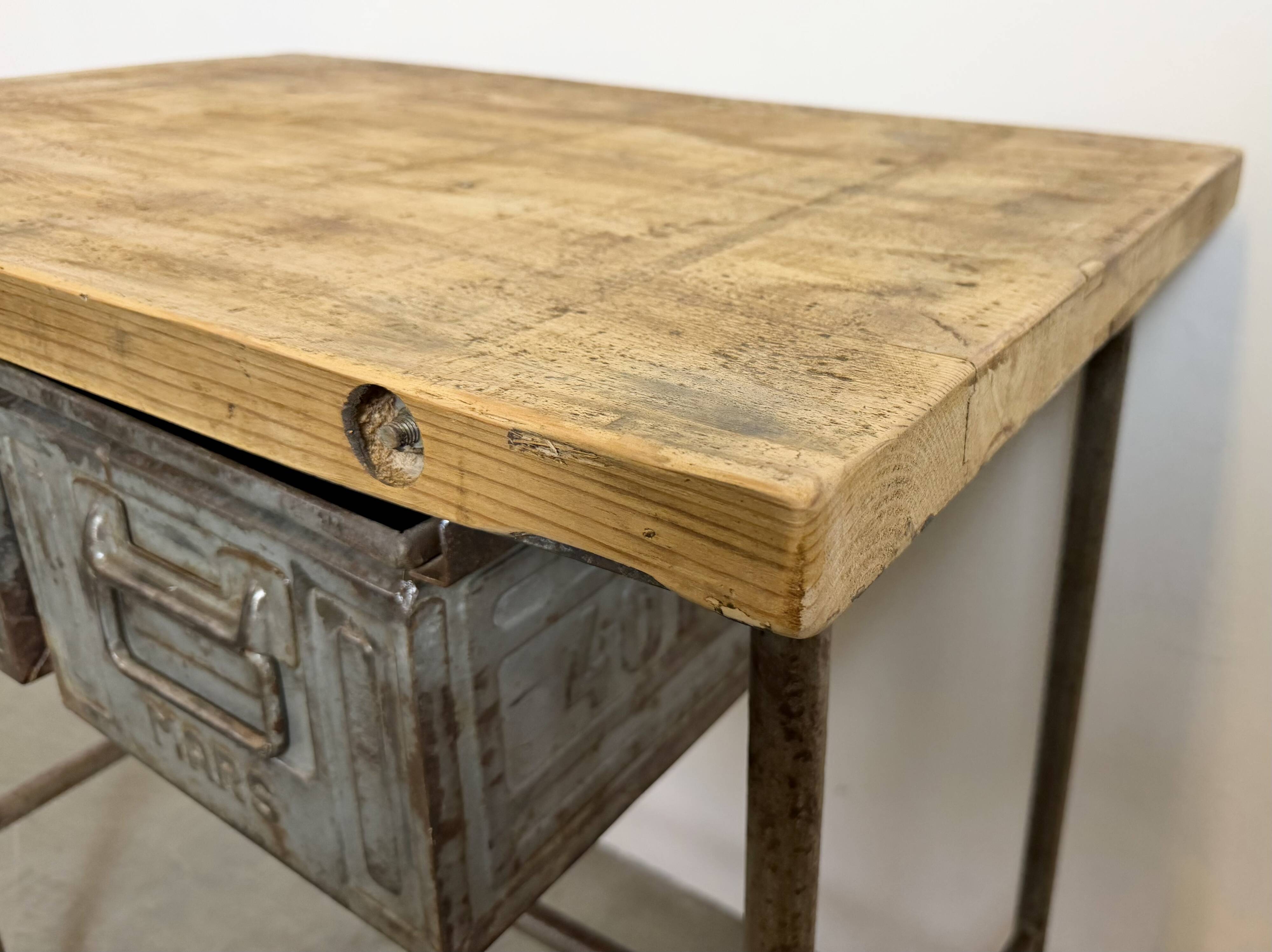 Vintage Industrial Worktable on Wheels, 1960s