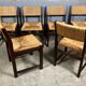 6 wooden vintage chairs dark wood rush
