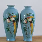 Pair enamelled vases