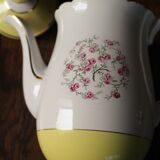 Coffee maker lunéville yellow gilding pink flowers