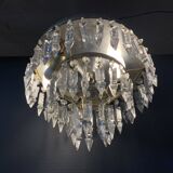 Plafonnier à 3 rangées de cristal, 1950