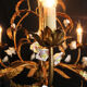 Golden metal chandelier with porcelain flowers, 50's