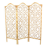 Vintage rattan room divider – ornate folding screen (1970s)