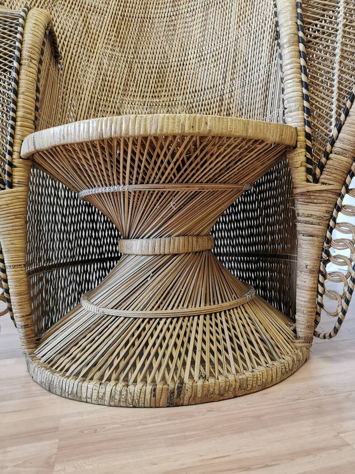 Vintage Peacock Cobra Chair / 1970s  King Rattan Chair in Emmanuelle Style