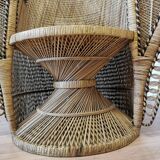 Fauteuil peacock, style Emmanuel en osier tressé, années 1970