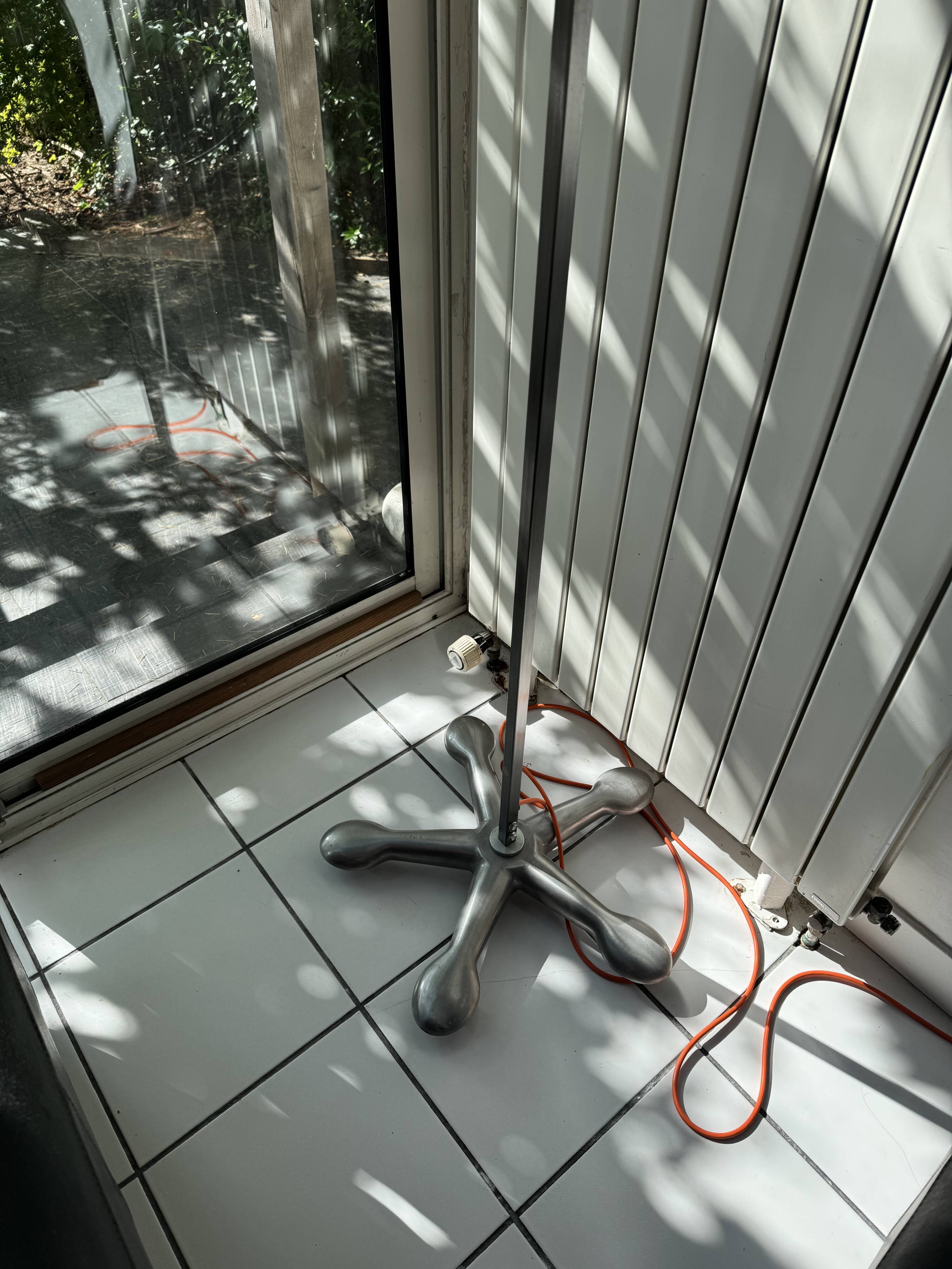 Vintage polished steel floor lamp