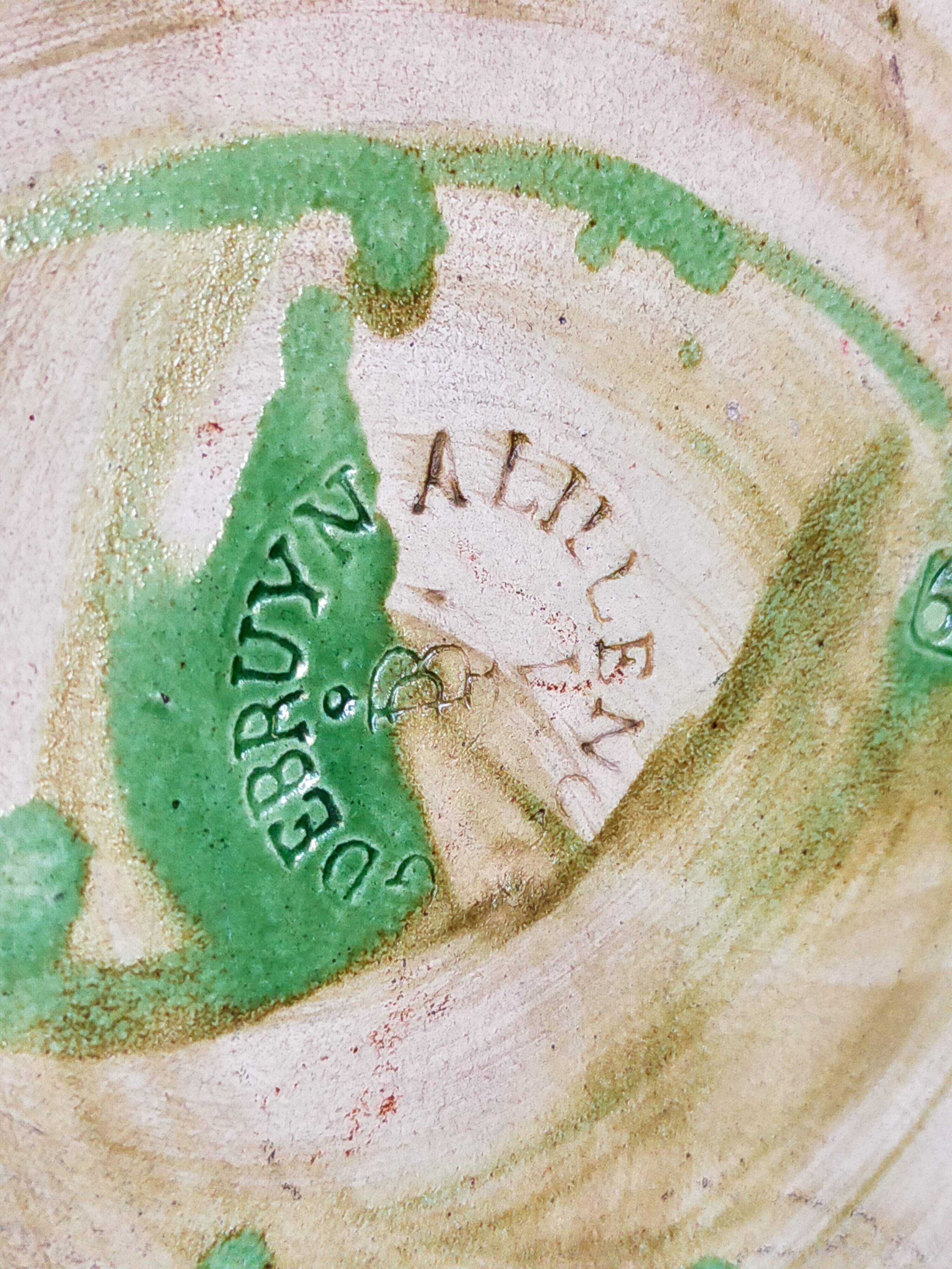 Flower pot and saucer in slip by G. De Bruyn 19th century