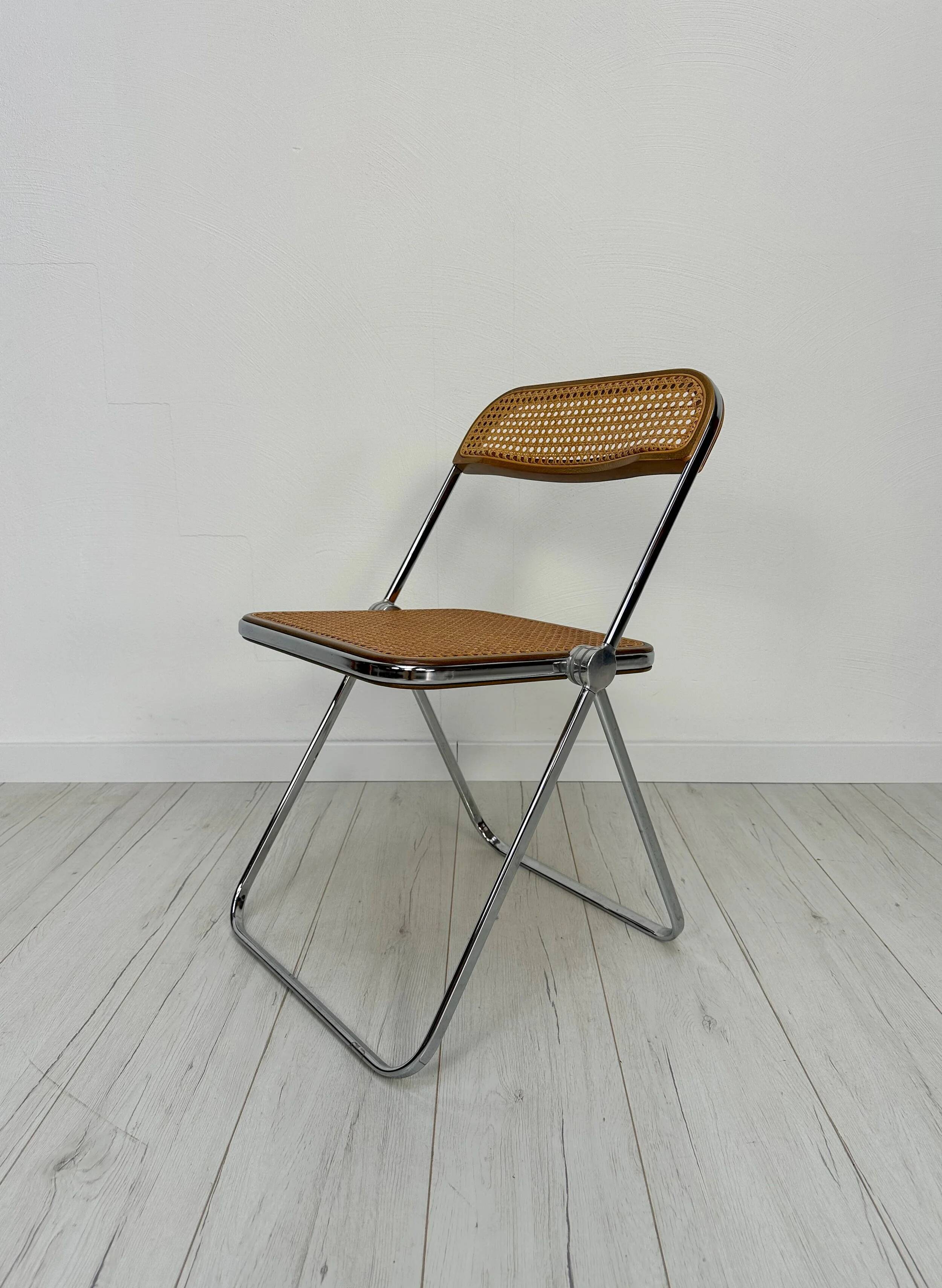 60s Vintage Plia Cane Folding Chair by Giancarlo Piretti - Anonima Castelli