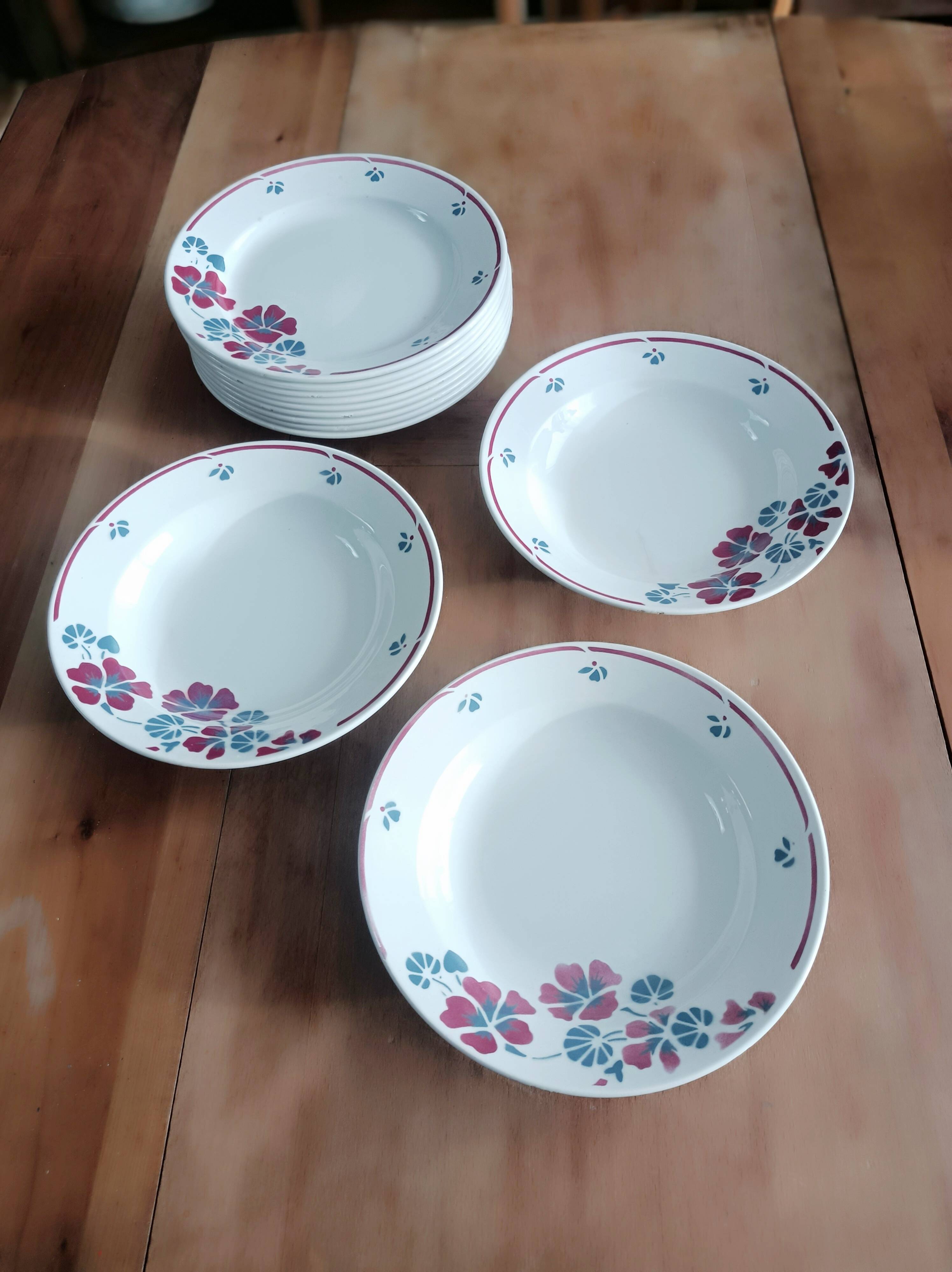 Set of 12 earthenware plates Salins, Nelly red