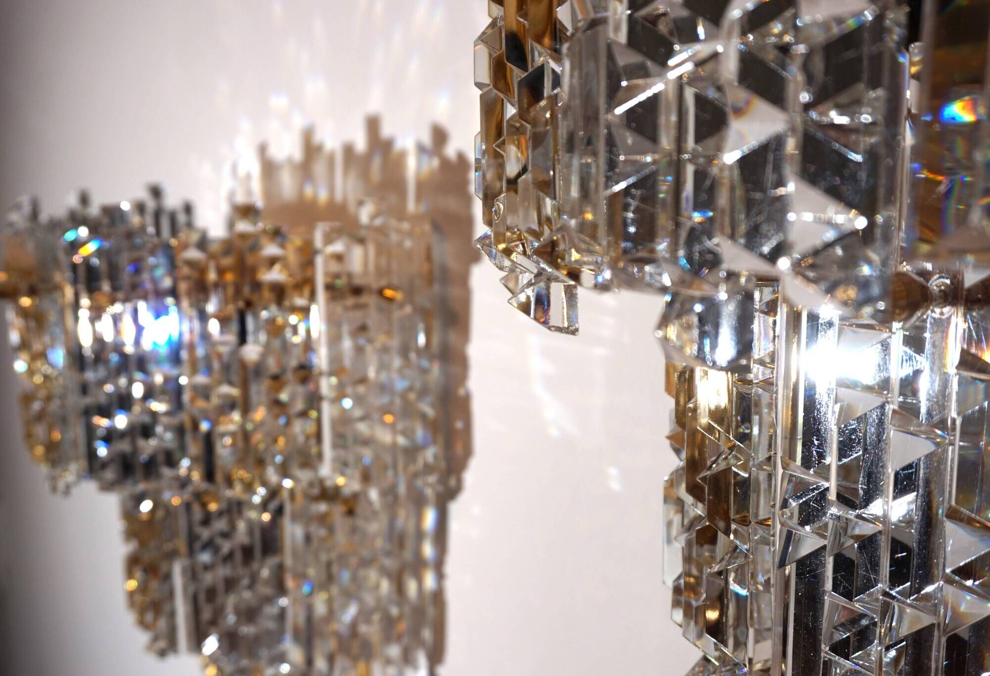 Set of 2 Kinkeldey Hollywood Regency waterfall crystal glass wall lights, 1970