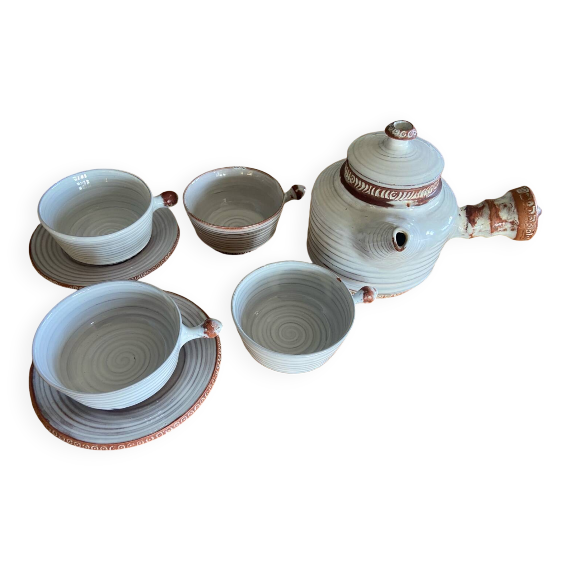Teapot, 4 cups and 2 saucers Vallauris 50s Grandjean Jourdan