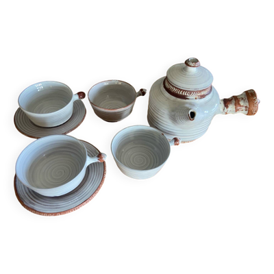 Théiere , 4 tasses et 2 soucoupes Vallauris années 50 Grandjean Jourdan