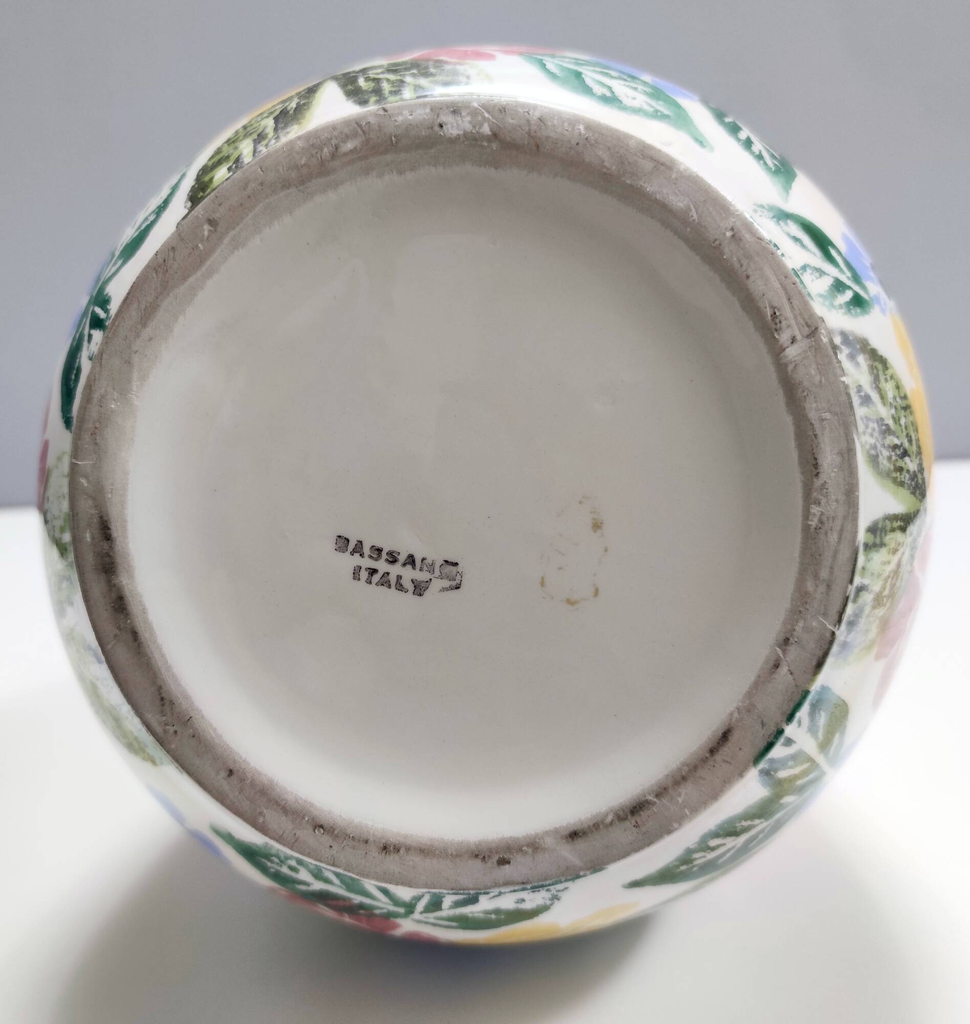 Painted Porcelain Flower Vase by Bassano with a Floral Pattern, Italy