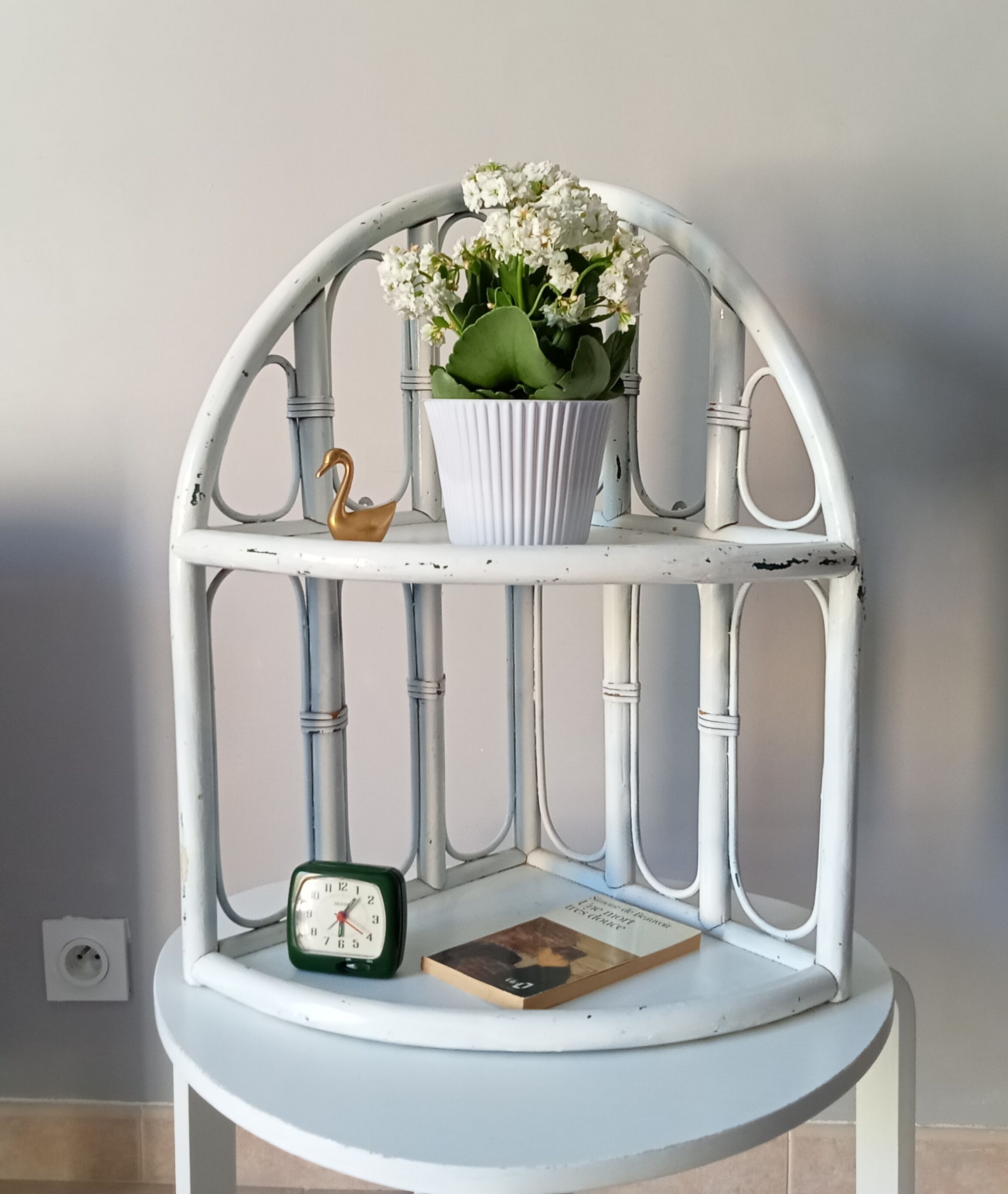 Vintage rattan wall corner shelf