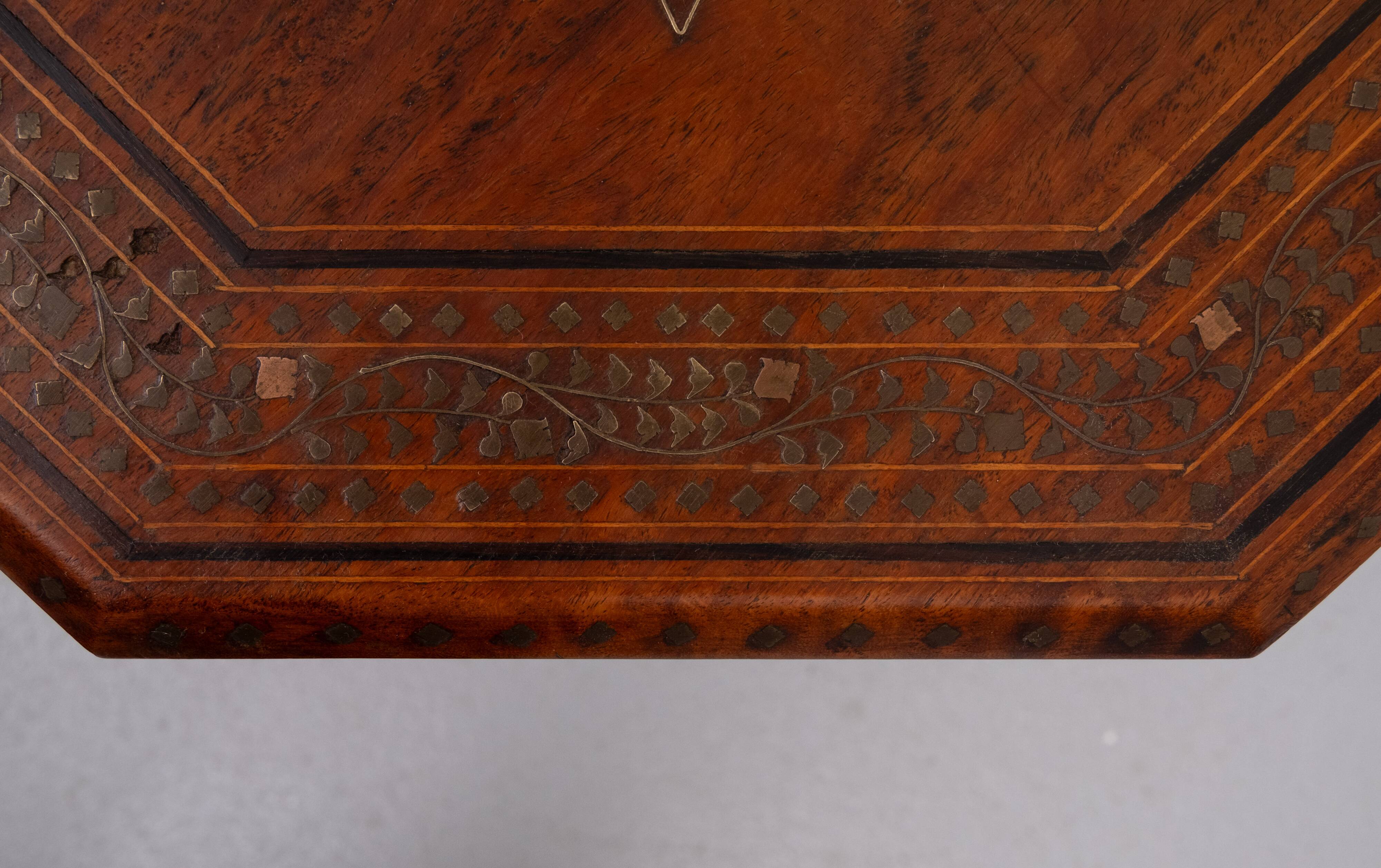 Fabulous Hoshiarpur Anglo Indian brass inlaid hardwood occasional coffee ta