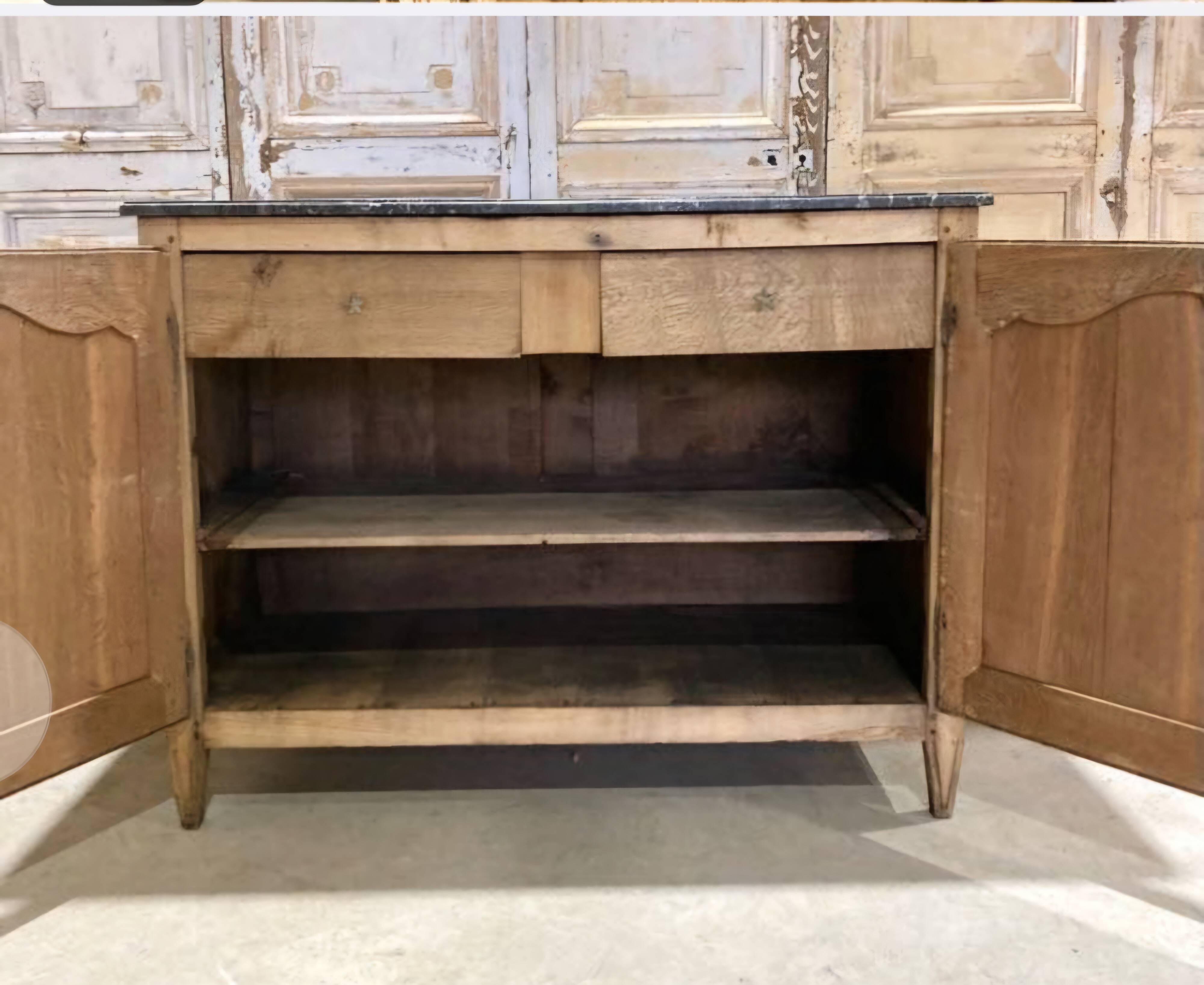Oak buffet with a marble top from the 18th century.