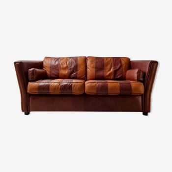 Vintage Striped Brown Orange Leather Sofa (188 cm x 88 cm)
