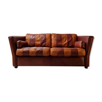 Vintage Striped Brown Orange Leather Sofa (188 cm x 88 cm)