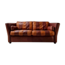 Canapé vintage rayé marron orange cuir 188 cm x 88 cm