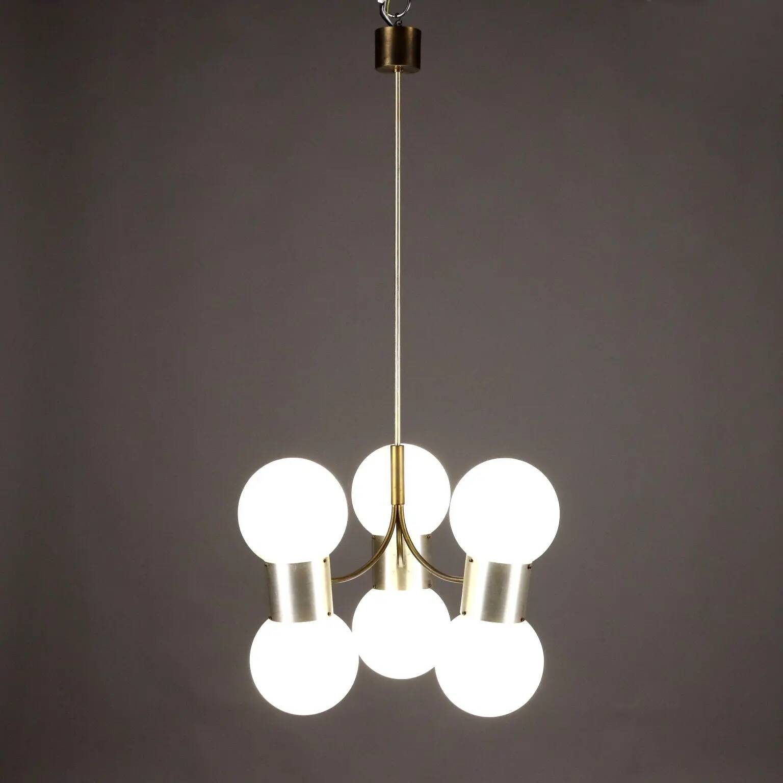 Vintage ceiling light in aluminium and glass, Italy, 1970s.