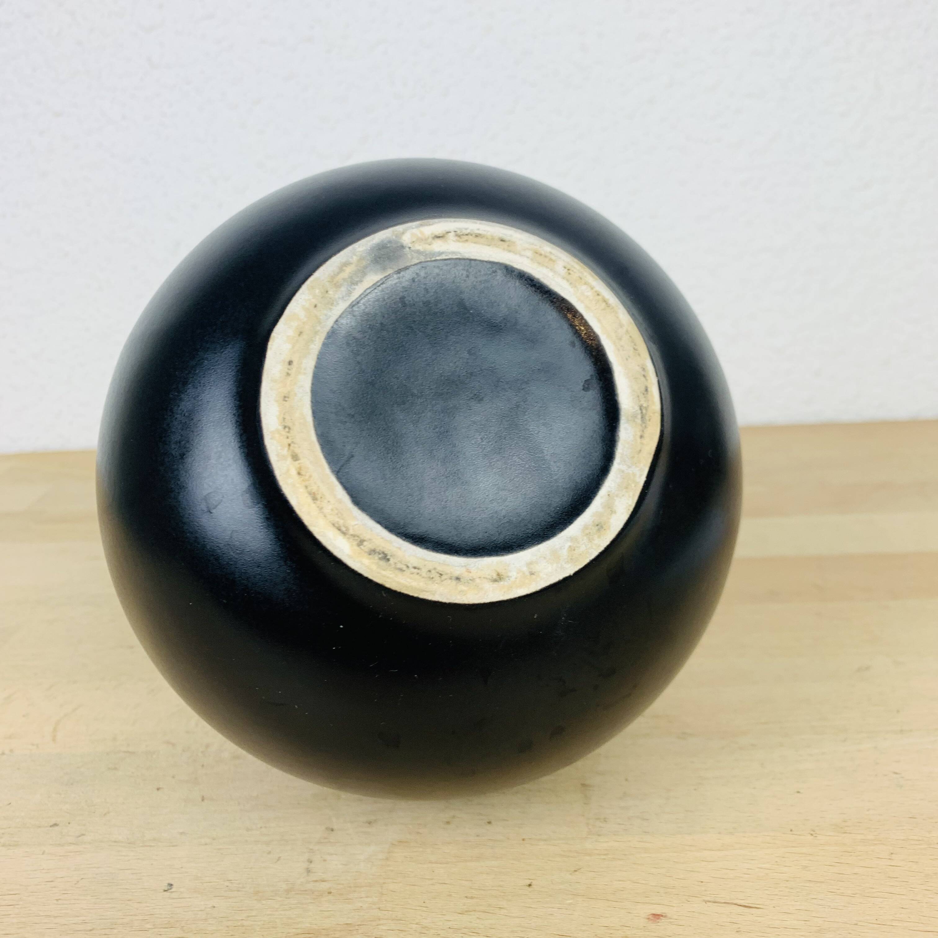 Vintage black ceramic fig vase