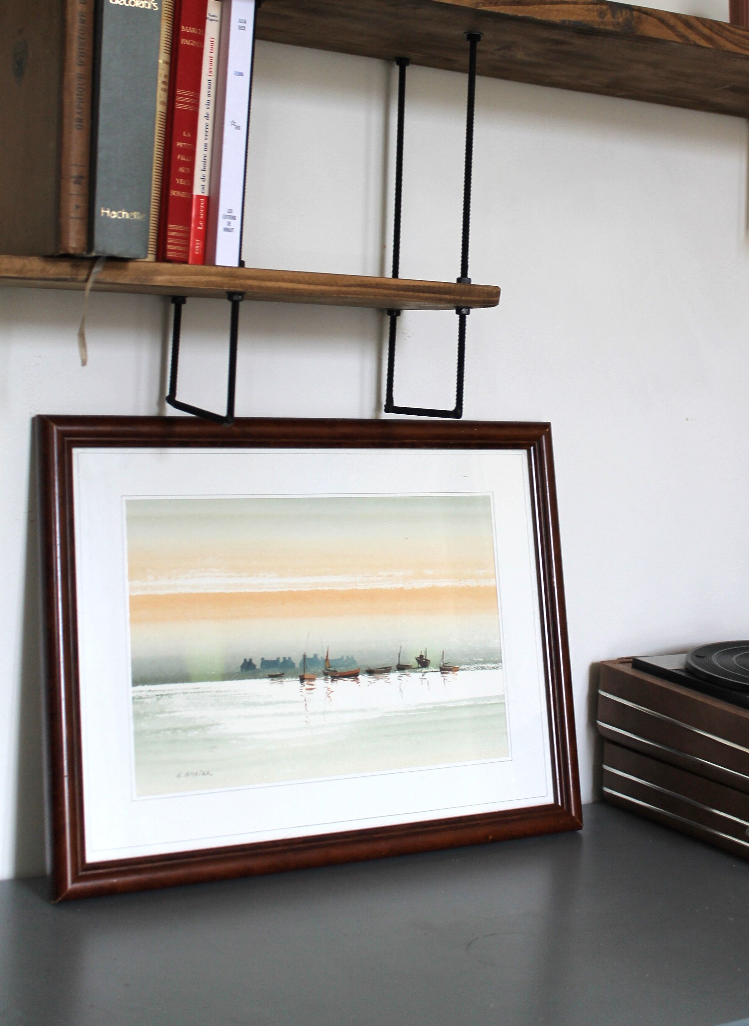 Watercolor "Au fil de l'eau" (boat on the sea) signed Cambier