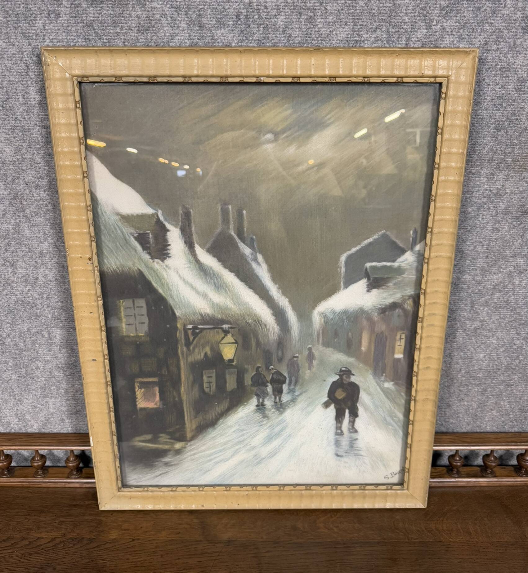 G.Boizot: Tableau école française "La nuit hivernale" daté 1928