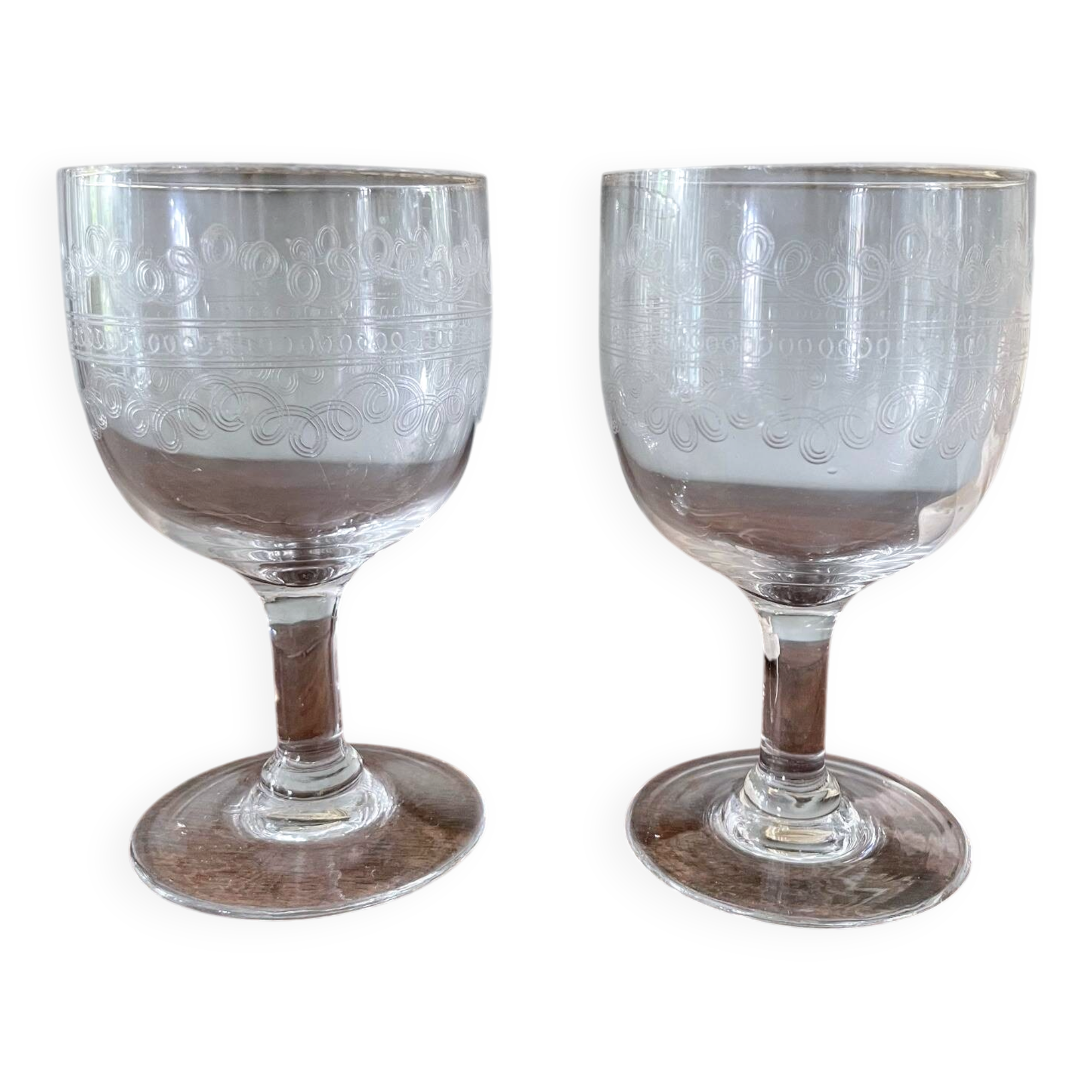 set of 2 antique needle-engraved glasses