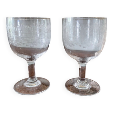 set of 2 antique needle-engraved glasses