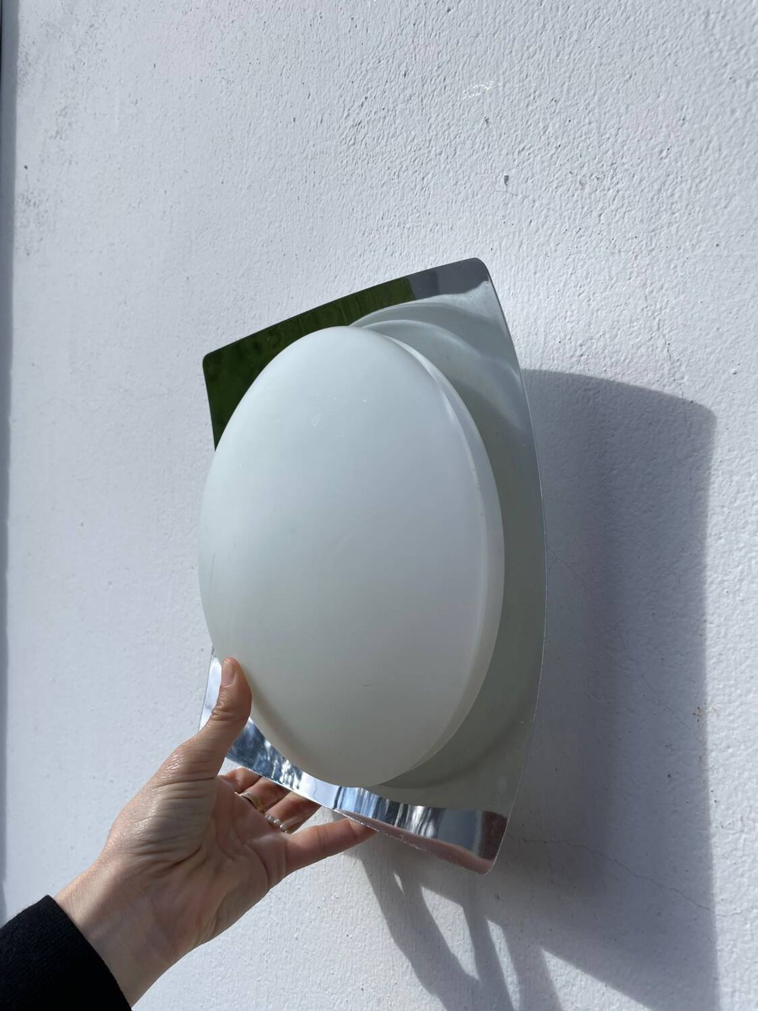 Applique plafonnier en verre blanc et inox