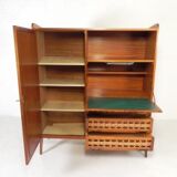 Vintage buffet, rattan and wood secretary from the 1960s.
