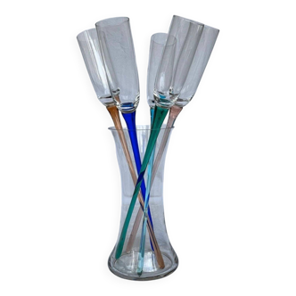 Set of 6 vintage blown glass champagne flutes –