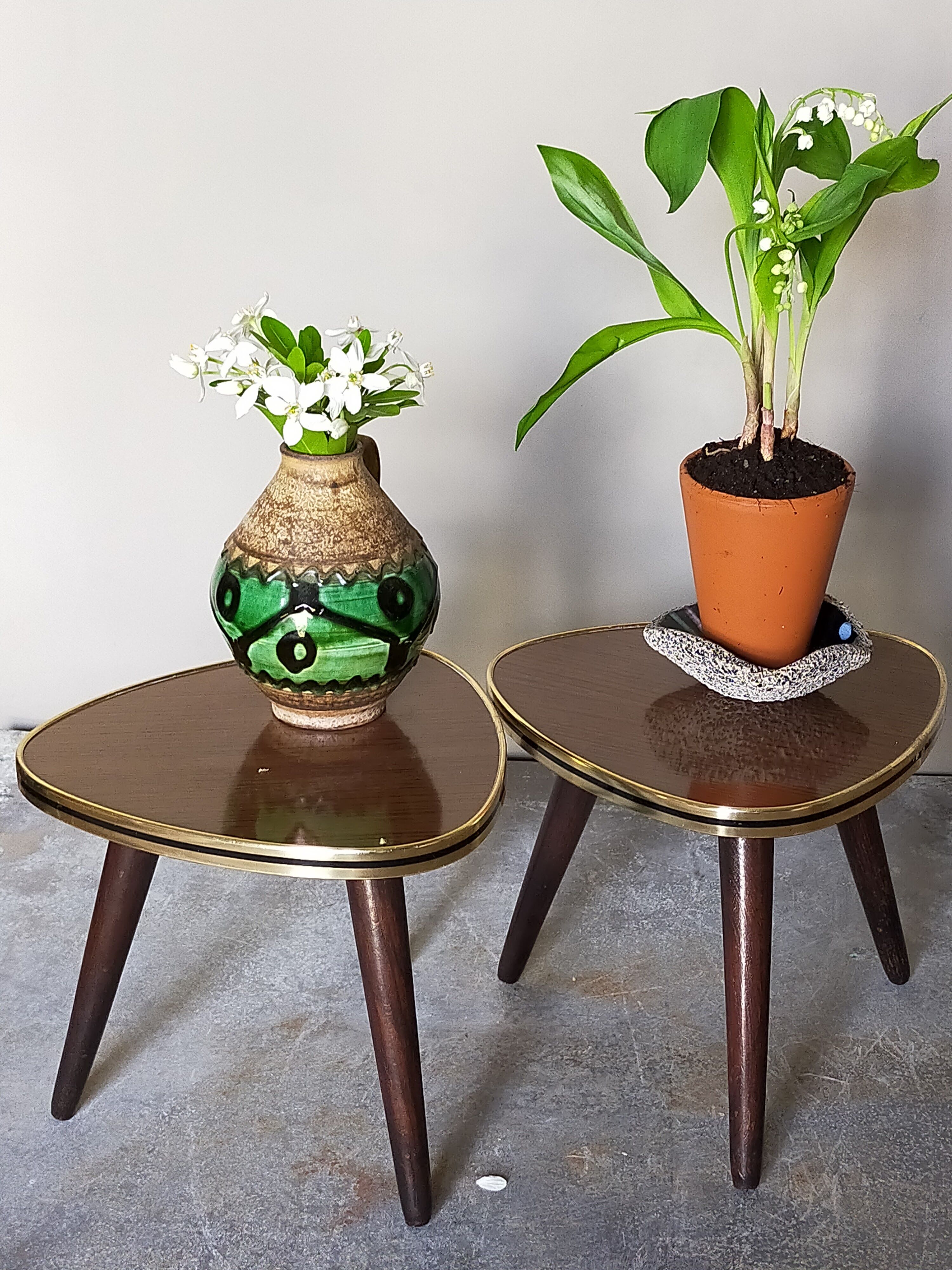 Pair of mini-seeded tripods 50s plant holder