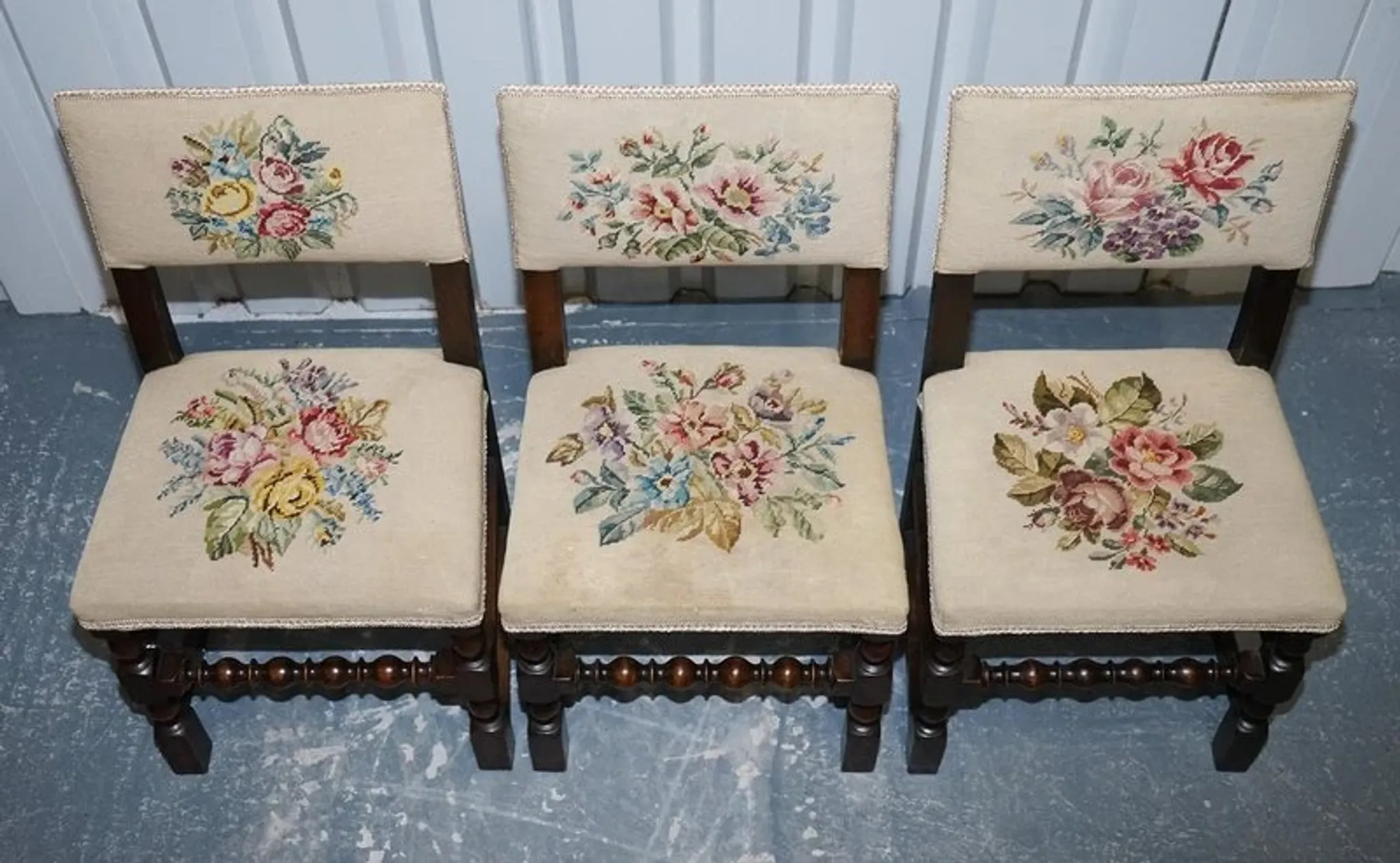 Victorian Floral Tapestry Dining Chairs, England, Set of 6