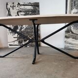 Large oval coffee table in travertine and metal