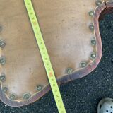 Pair of vintage French three-legged chairs with Breton style backrest, wooden seat 1960s