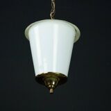 Mid-Century pendant lantern in brass and lattimo Murano glass, Italy, 1950s