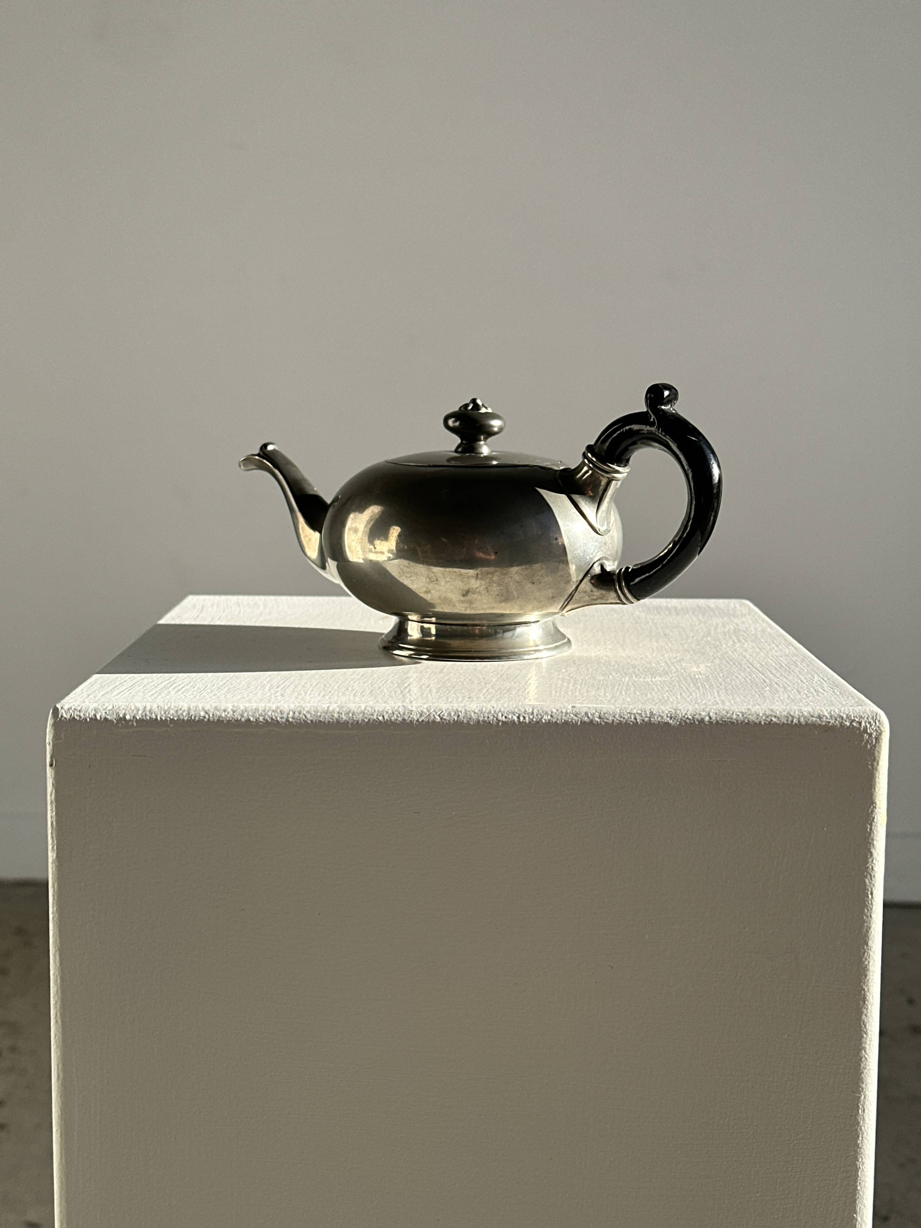 Small teapot, pewter coffee pot flattened oval shape