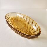 Oval-shaped amber molded glass bowl or dish (1960s)